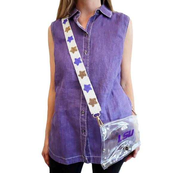 NWOT TOMMY BAHAMA Shirt Top Women S Linen Royal-Purple Curve-Hem Sleeveless Butn - Picture 1 of 9